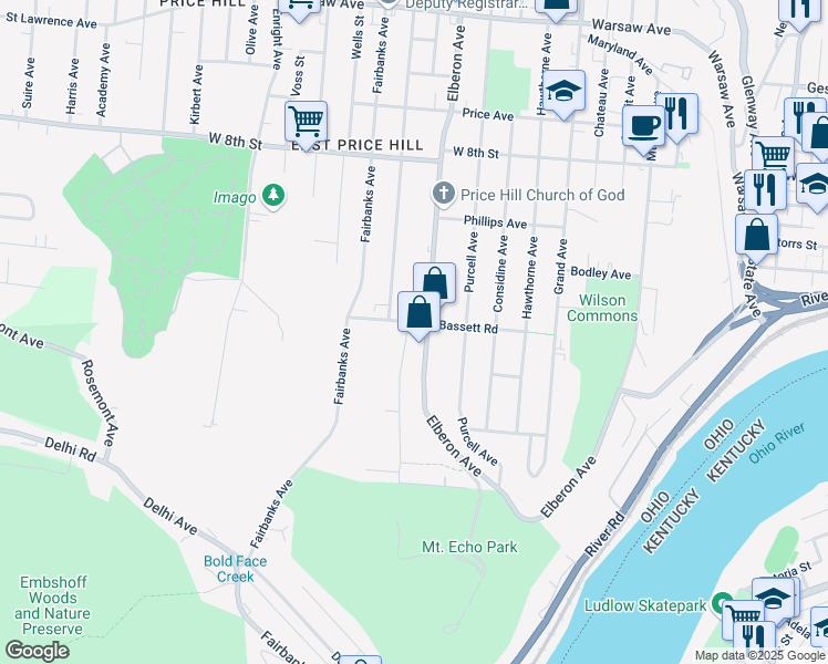 map of restaurants, bars, coffee shops, grocery stores, and more near 484 Crestline Avenue in Cincinnati