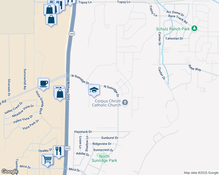 map of restaurants, bars, coffee shops, grocery stores, and more near 3693 North Sunridge Drive in Carson City