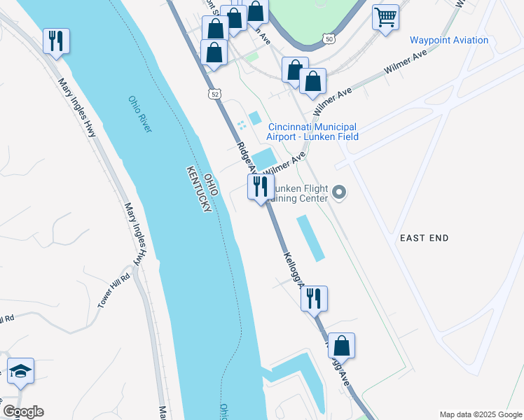 map of restaurants, bars, coffee shops, grocery stores, and more near 4343 Kellogg Avenue in Cincinnati