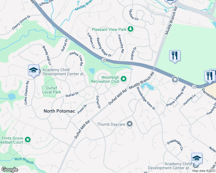 map of restaurants, bars, coffee shops, grocery stores, and more near 11017 Rutledge Drive in North Potomac
