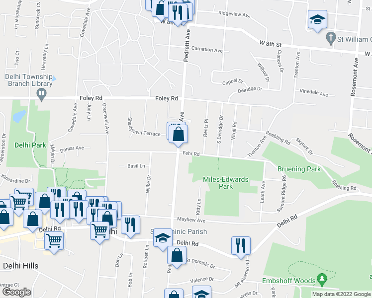 map of restaurants, bars, coffee shops, grocery stores, and more near 4478 Fehr Road in Cincinnati