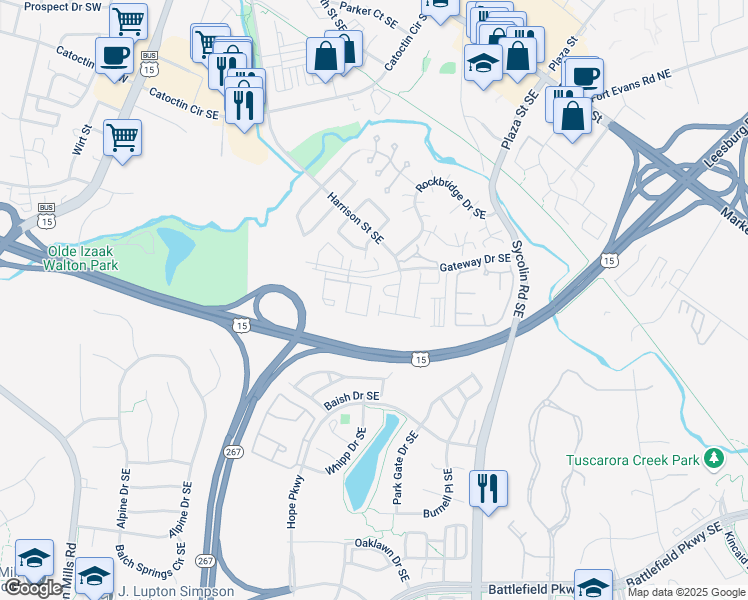 map of restaurants, bars, coffee shops, grocery stores, and more near 631 Constellation Square Southeast in Leesburg