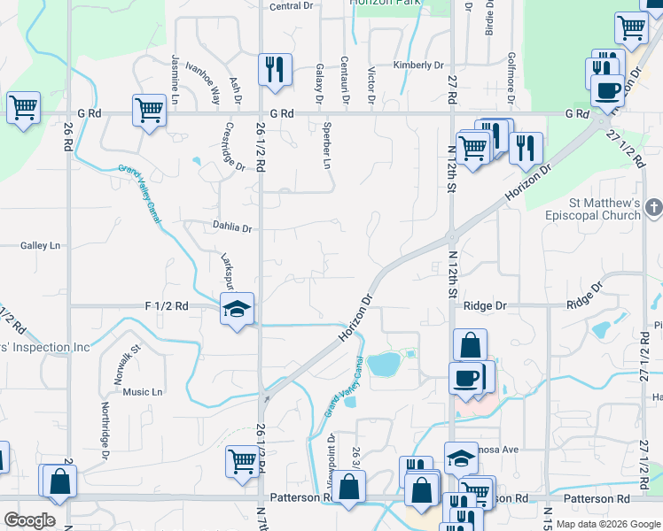 map of restaurants, bars, coffee shops, grocery stores, and more near 660 Round Hill Drive in Grand Junction