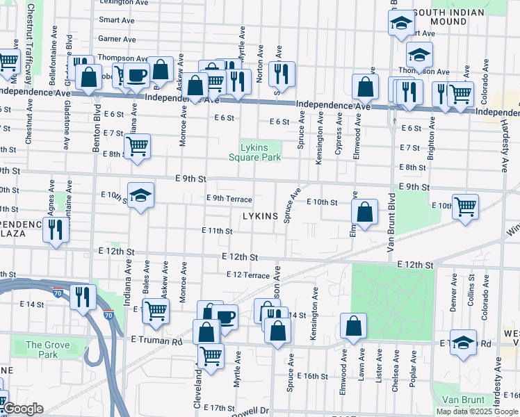 map of restaurants, bars, coffee shops, grocery stores, and more near 1000 Norton Avenue in Kansas City