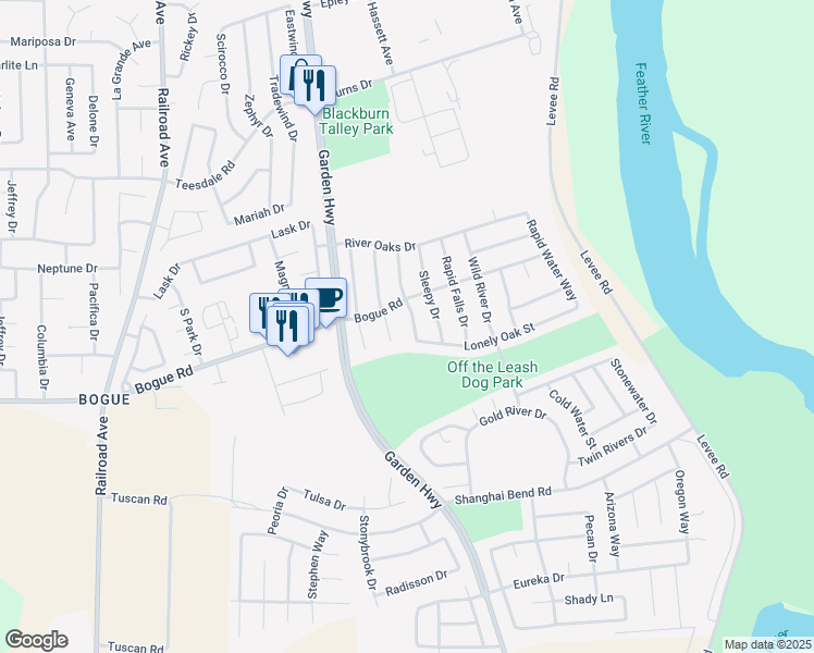 map of restaurants, bars, coffee shops, grocery stores, and more near 1963 White Oak Drive in Yuba City