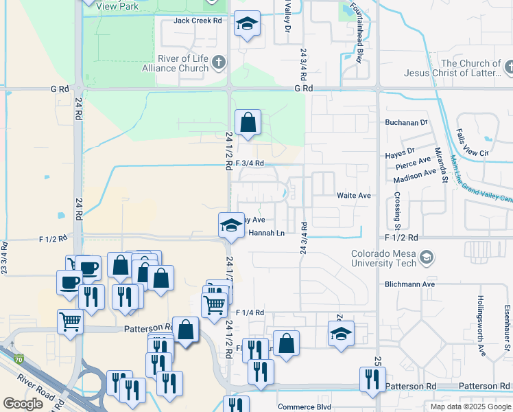 map of restaurants, bars, coffee shops, grocery stores, and more near 2484 Brookwillow Loop in Grand Junction