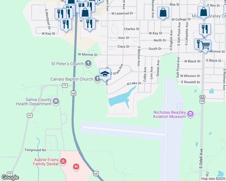 map of restaurants, bars, coffee shops, grocery stores, and more near S Miami Ave in Marshall