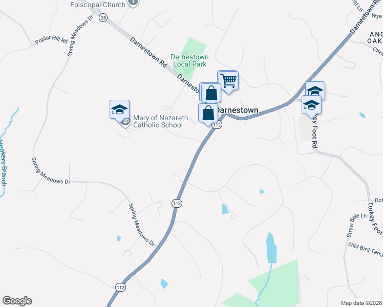 map of restaurants, bars, coffee shops, grocery stores, and more near 14201 Maryland 112 in Darnestown