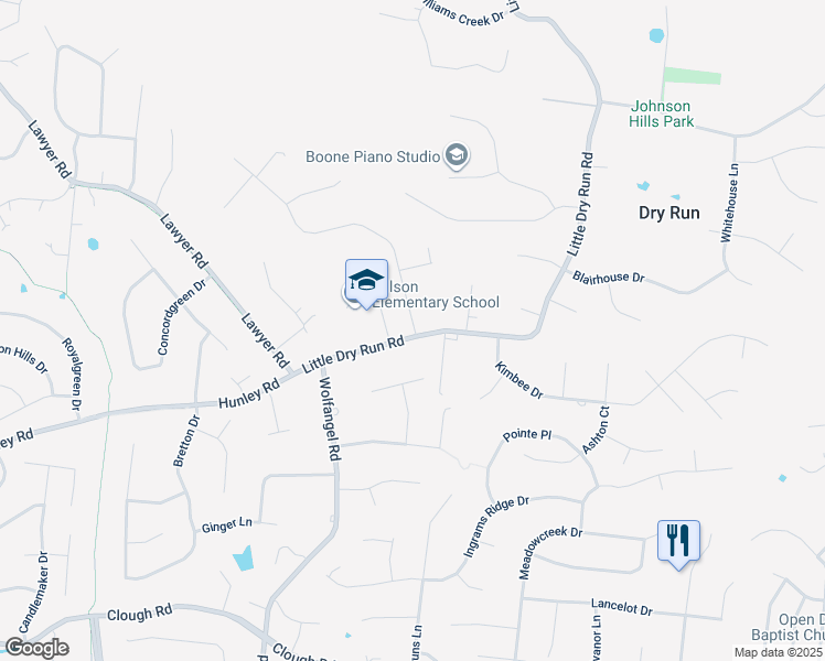 map of restaurants, bars, coffee shops, grocery stores, and more near 2555 Little Dry Run Road in Cincinnati