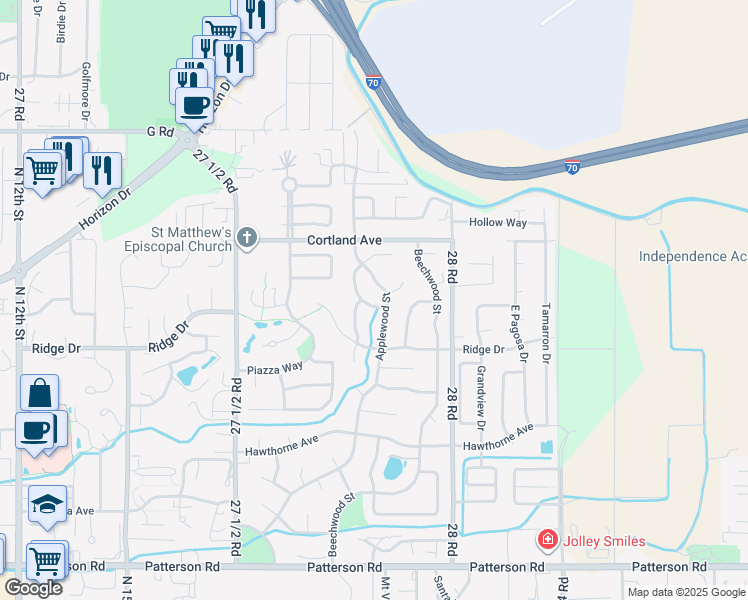 map of restaurants, bars, coffee shops, grocery stores, and more near 3620 Elderberry Circle in Grand Junction