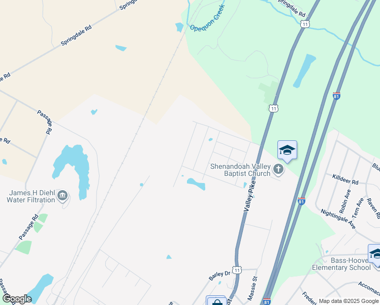 map of restaurants, bars, coffee shops, grocery stores, and more near 127 Woodford Drive in Stephens City