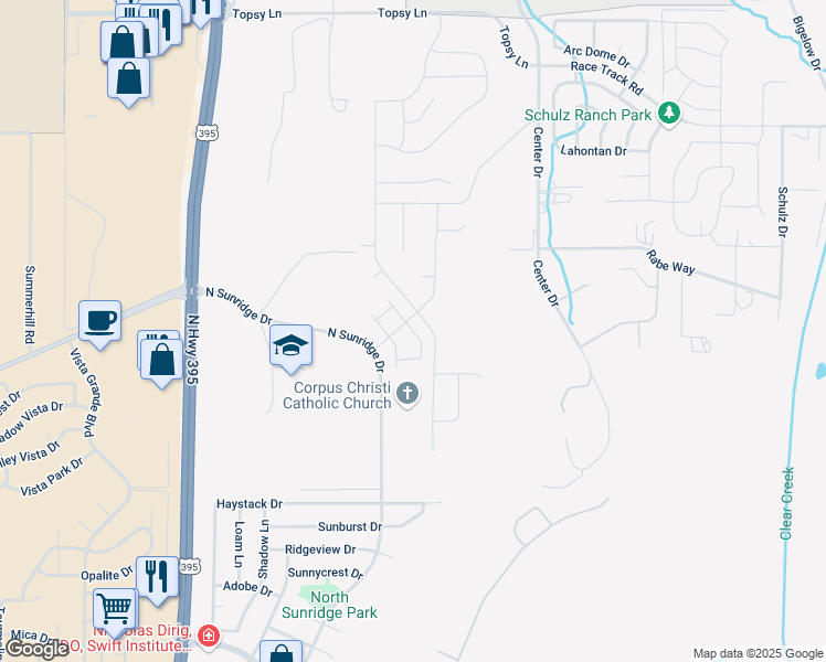 map of restaurants, bars, coffee shops, grocery stores, and more near 3689-3699 North Sunridge Drive in Carson City