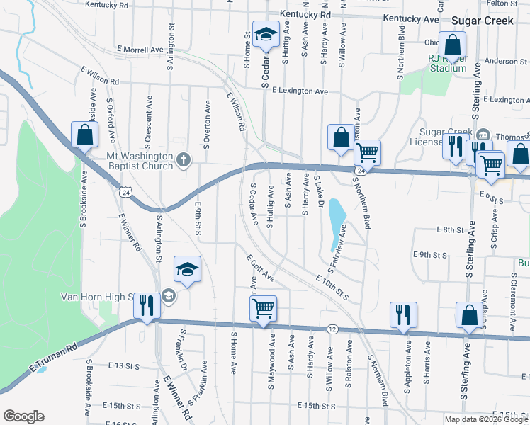 map of restaurants, bars, coffee shops, grocery stores, and more near 1010 East 8th Street in Independence