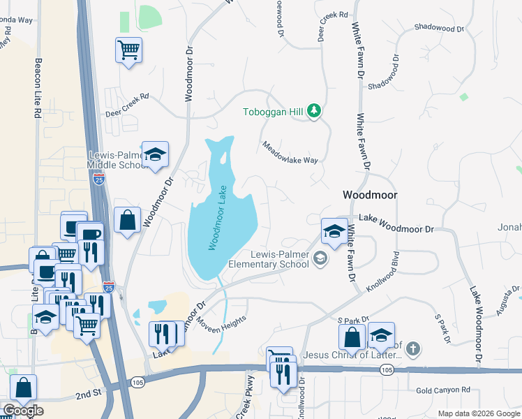 map of restaurants, bars, coffee shops, grocery stores, and more near in Monument