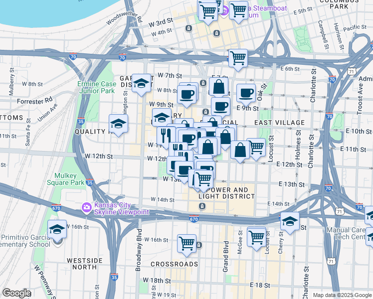 map of restaurants, bars, coffee shops, grocery stores, and more near in Kansas City