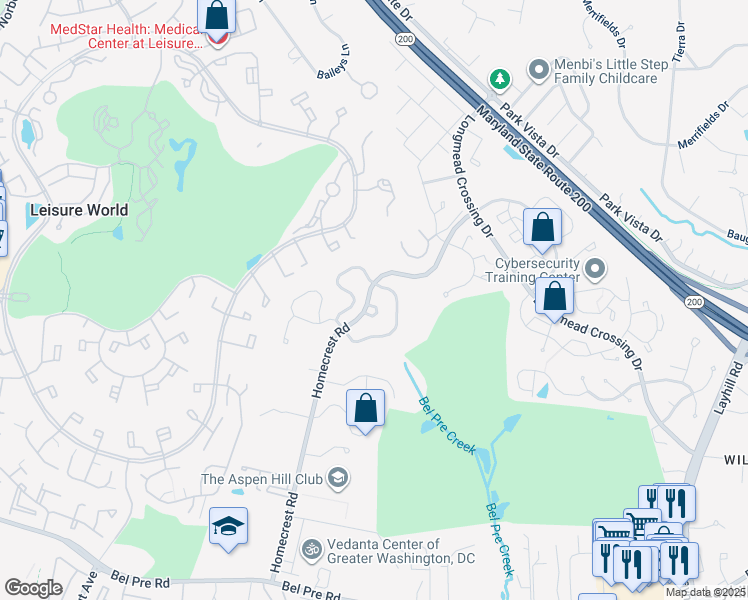 map of restaurants, bars, coffee shops, grocery stores, and more near 2815 Homecrest Circle in Silver Spring