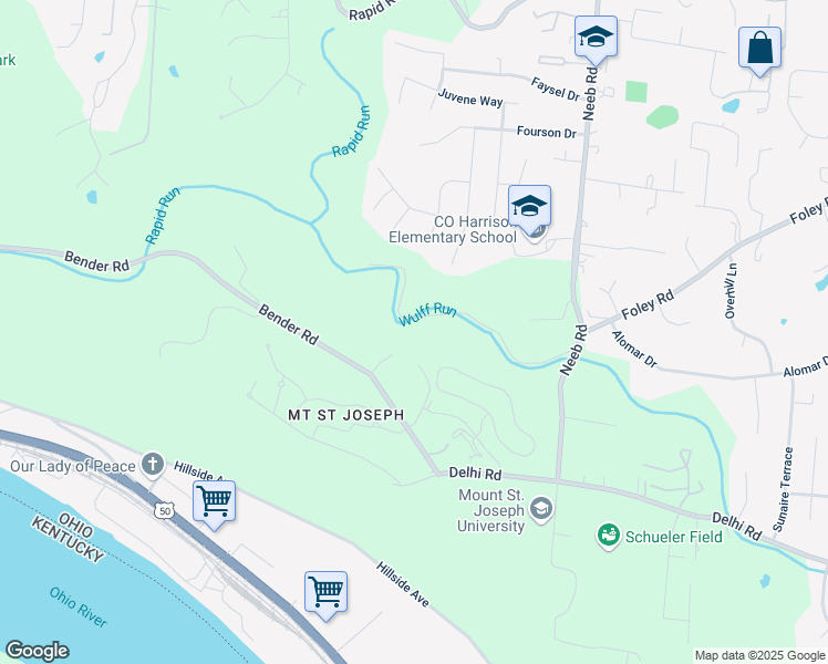 map of restaurants, bars, coffee shops, grocery stores, and more near 5769 Wulff Run Road in Cincinnati