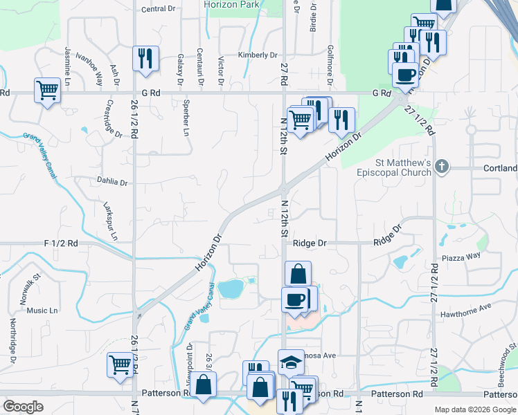 map of restaurants, bars, coffee shops, grocery stores, and more near 1111 Horizon Drive in Grand Junction