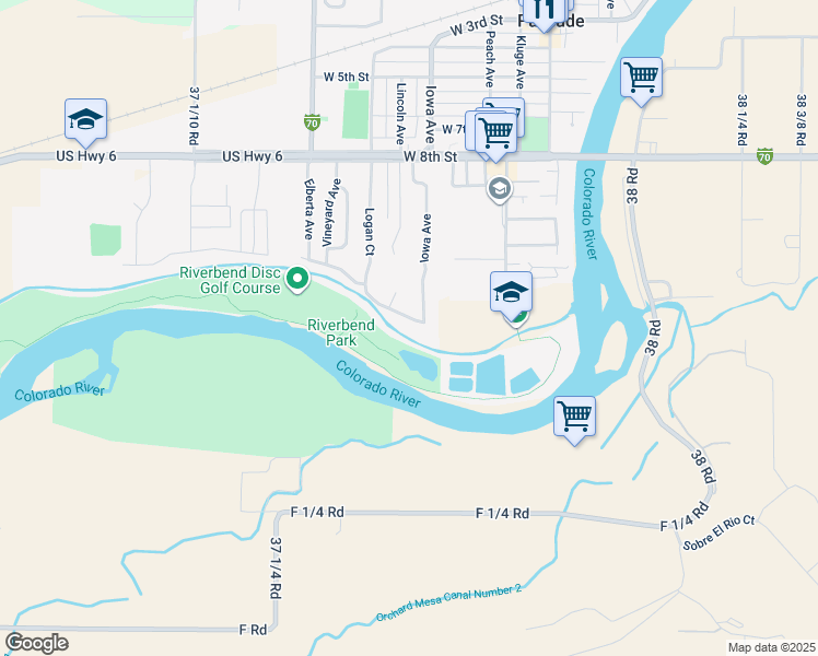 map of restaurants, bars, coffee shops, grocery stores, and more near 423 Pendleton Street in Palisade