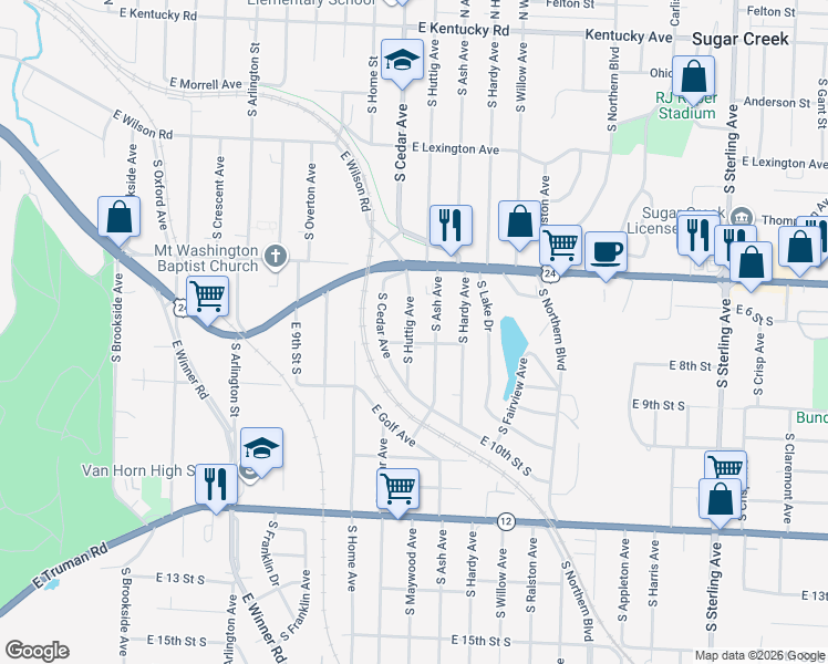 map of restaurants, bars, coffee shops, grocery stores, and more near 1010 East 8th Street in Independence