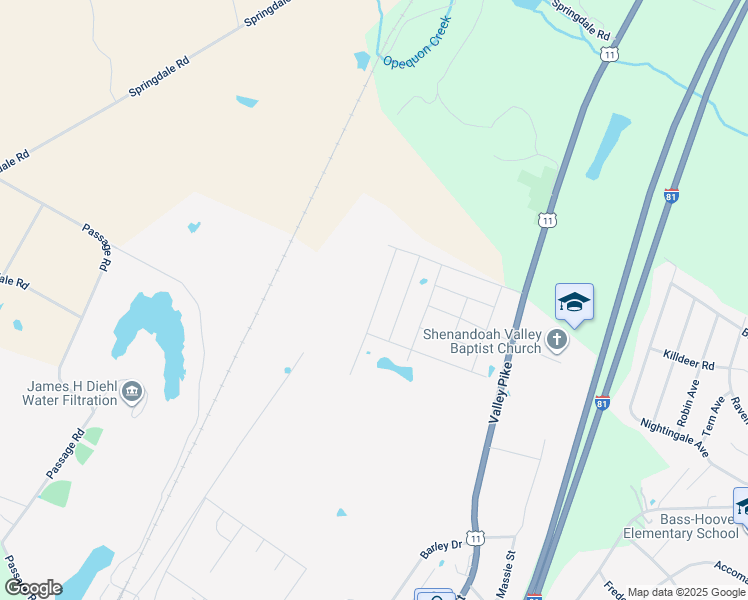 map of restaurants, bars, coffee shops, grocery stores, and more near 124 Woodford Drive in Stephens City