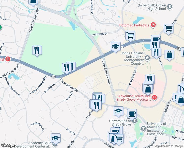 map of restaurants, bars, coffee shops, grocery stores, and more near 10031 Blackwell Road in Rockville