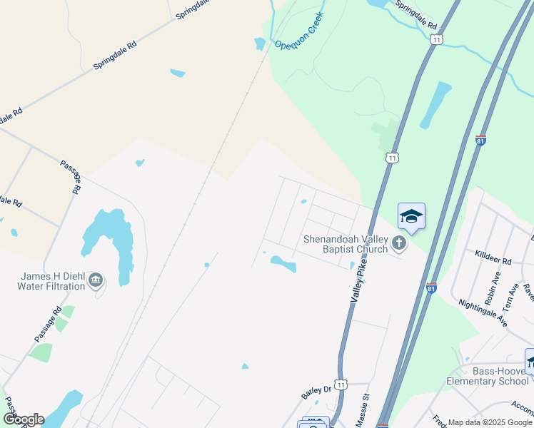 map of restaurants, bars, coffee shops, grocery stores, and more near 124 Woodford Drive in Stephens City