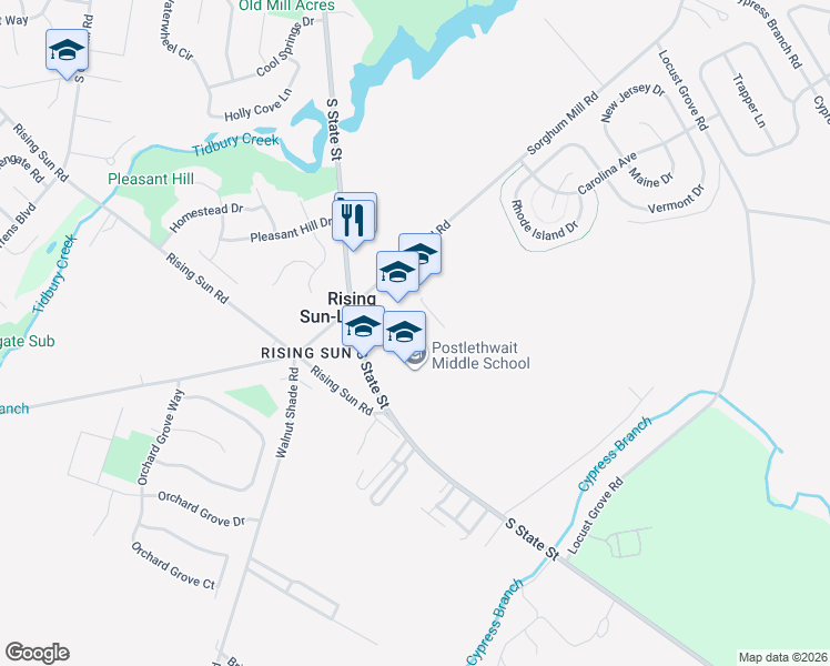 map of restaurants, bars, coffee shops, grocery stores, and more near 238 Sorghum Mill Road in Dover