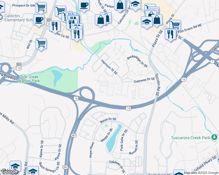 map of restaurants, bars, coffee shops, grocery stores, and more near 673 Constellation Square Southeast in Leesburg