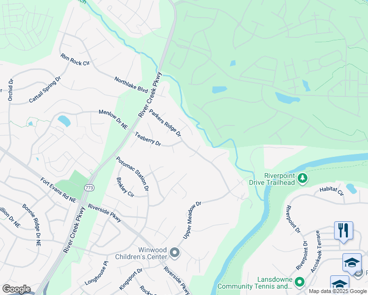 map of restaurants, bars, coffee shops, grocery stores, and more near 43207 Parkers Ridge Drive in Leesburg