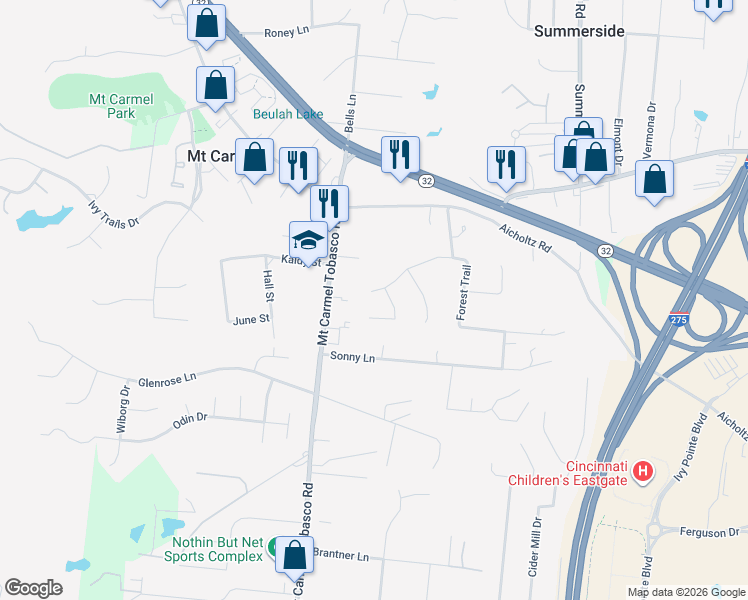 map of restaurants, bars, coffee shops, grocery stores, and more near 4481 Bent Creek Drive in Cincinnati