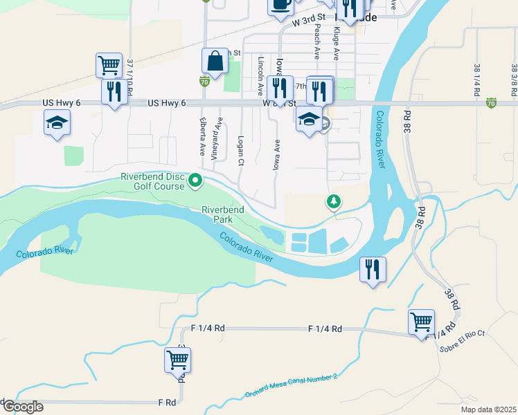 map of restaurants, bars, coffee shops, grocery stores, and more near 423 Pendleton Street in Palisade
