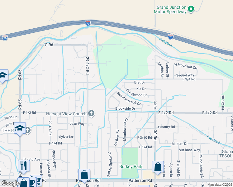map of restaurants, bars, coffee shops, grocery stores, and more near 664 Springbrook Drive in Grand Junction