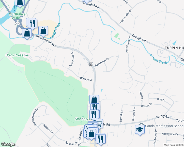 map of restaurants, bars, coffee shops, grocery stores, and more near in Cincinnati