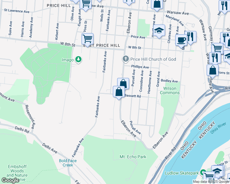 map of restaurants, bars, coffee shops, grocery stores, and more near 484 Crestline Avenue in Cincinnati