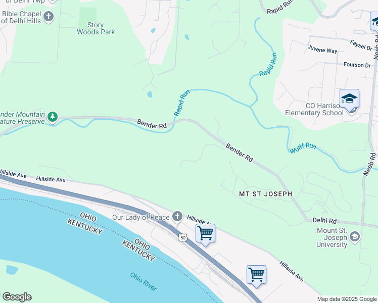 map of restaurants, bars, coffee shops, grocery stores, and more near 5999 Bender Road in Cincinnati