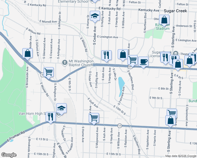 map of restaurants, bars, coffee shops, grocery stores, and more near in Independence