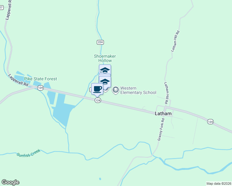 map of restaurants, bars, coffee shops, grocery stores, and more near 7153 Ohio 124 in Latham