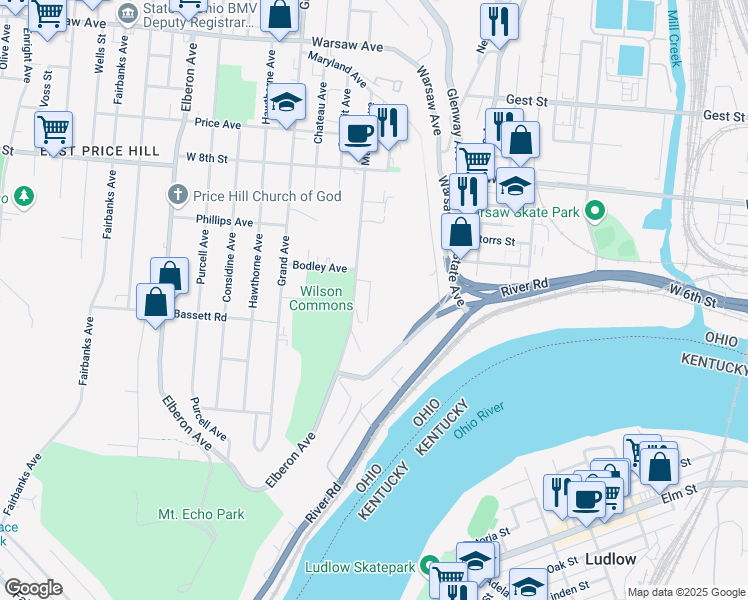 map of restaurants, bars, coffee shops, grocery stores, and more near 500 Mount Hope Avenue in Cincinnati