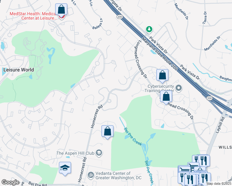 map of restaurants, bars, coffee shops, grocery stores, and more near 2806 Aquarius Avenue in Silver Spring