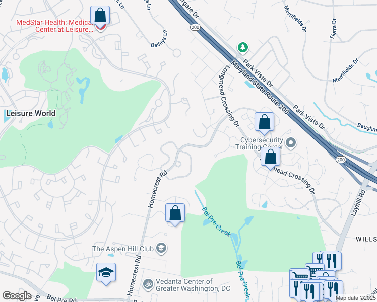 map of restaurants, bars, coffee shops, grocery stores, and more near 2806 Aquarius Avenue in Silver Spring