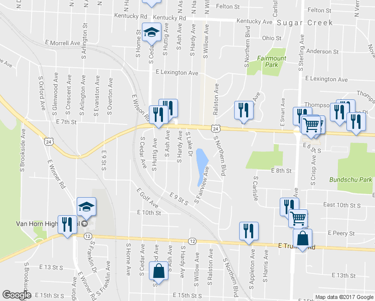 map of restaurants, bars, coffee shops, grocery stores, and more near 632 Lake Drive in Independence