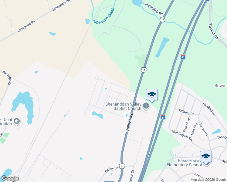 map of restaurants, bars, coffee shops, grocery stores, and more near 9112 Lane Street in Stephens City