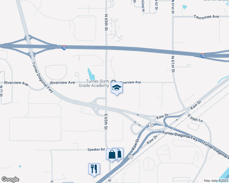 map of restaurants, bars, coffee shops, grocery stores, and more near 6425 Riverview Avenue in Kansas City