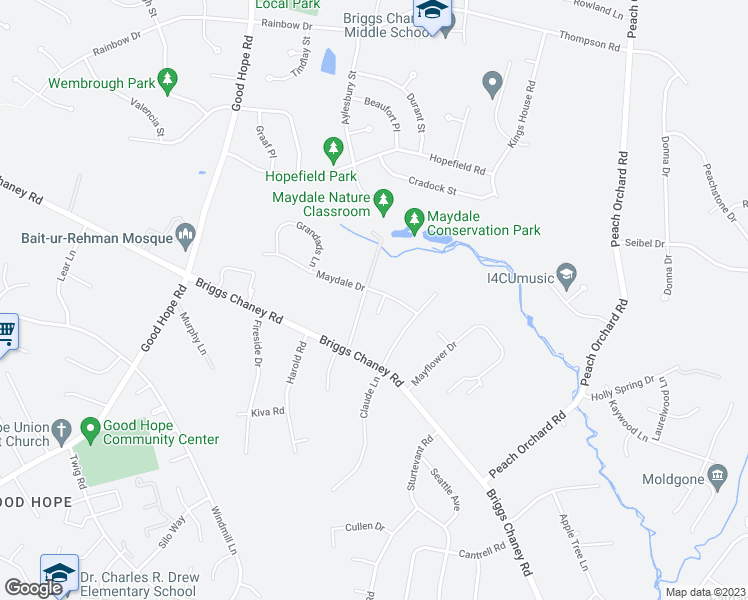 map of restaurants, bars, coffee shops, grocery stores, and more near 1701 Maydale Drive in Silver Spring