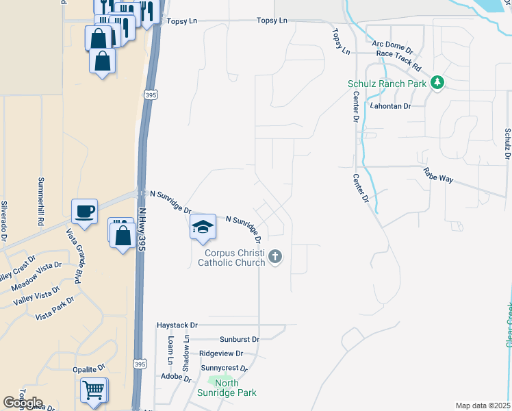 map of restaurants, bars, coffee shops, grocery stores, and more near 3693 North Sunridge Drive in Carson City