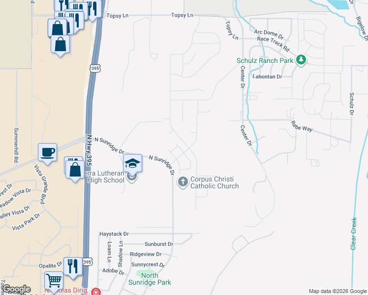map of restaurants, bars, coffee shops, grocery stores, and more near 3689-3699 North Sunridge Drive in Carson City