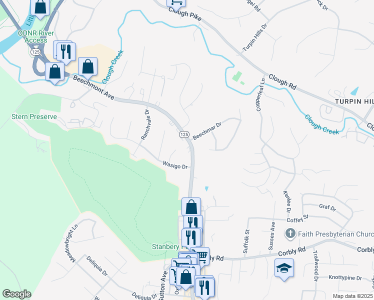 map of restaurants, bars, coffee shops, grocery stores, and more near 5659 Beechmont Avenue in Cincinnati