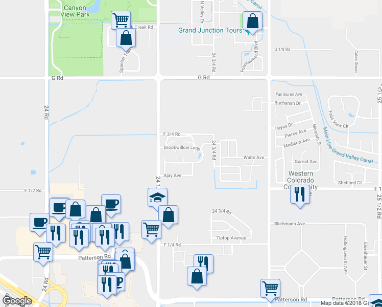 map of restaurants, bars, coffee shops, grocery stores, and more near 667 Theresea Court in Grand Junction