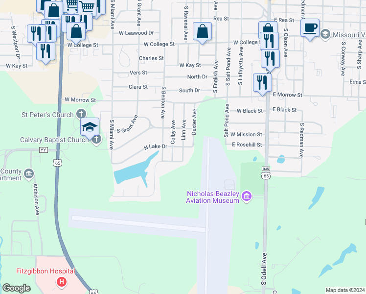 map of restaurants, bars, coffee shops, grocery stores, and more near 1798 Linn Ave in Marshall